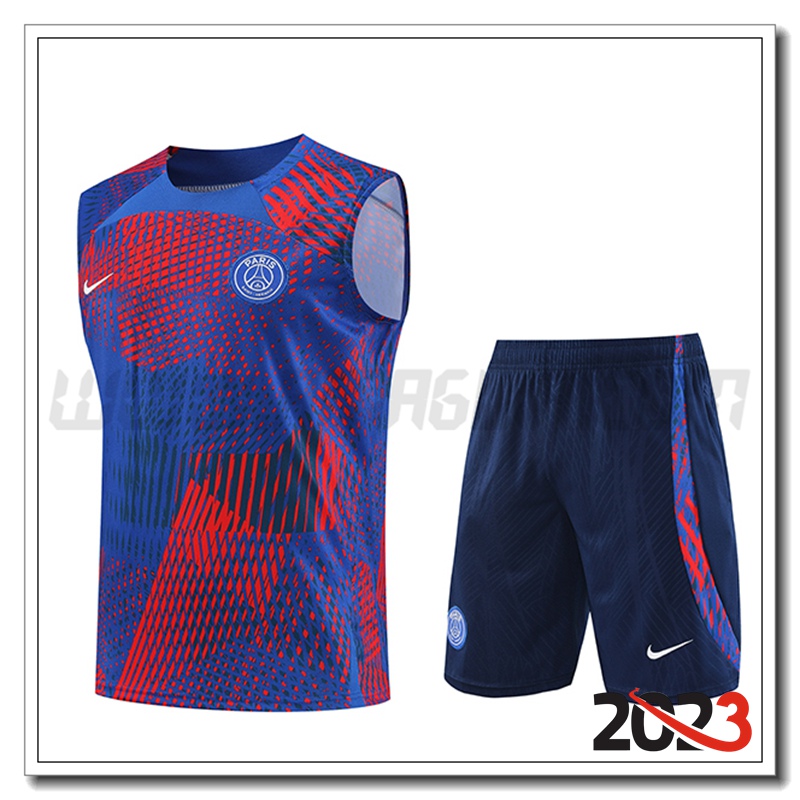 Kit Canotta Allenamento PSG + Pantaloncini Rosso/Blu 2023 2024