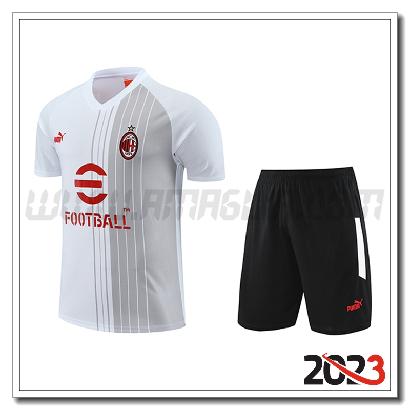 Kit Maglia Allenamento AC Milan + Pantaloncini Bianco/Grigio 2023 2024