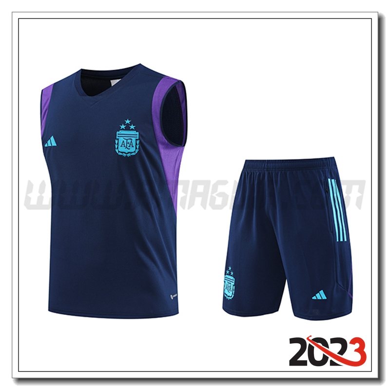 Kit Canotta Allenamento Argentina + Pantaloncini Blu Marino 2023 2024