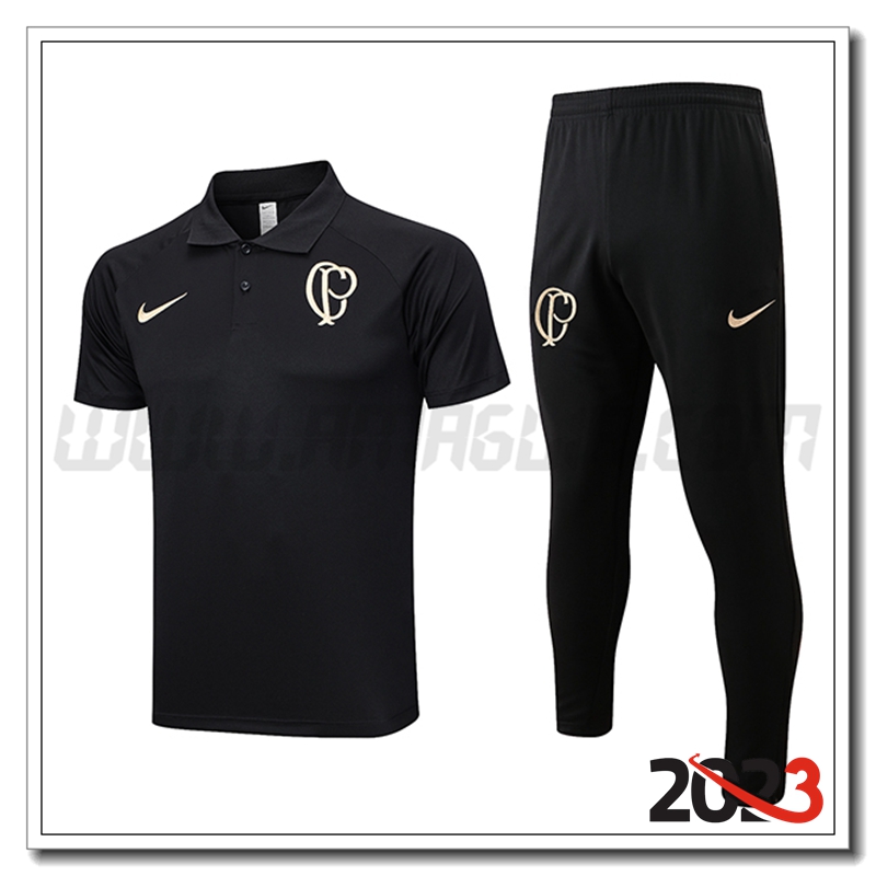 Kit Maglia Polo Corinthians + Pantaloni Nero 2023 2024