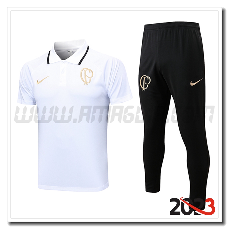 Kit Maglia Polo Corinthians + Pantaloni Bianco 2023 2024