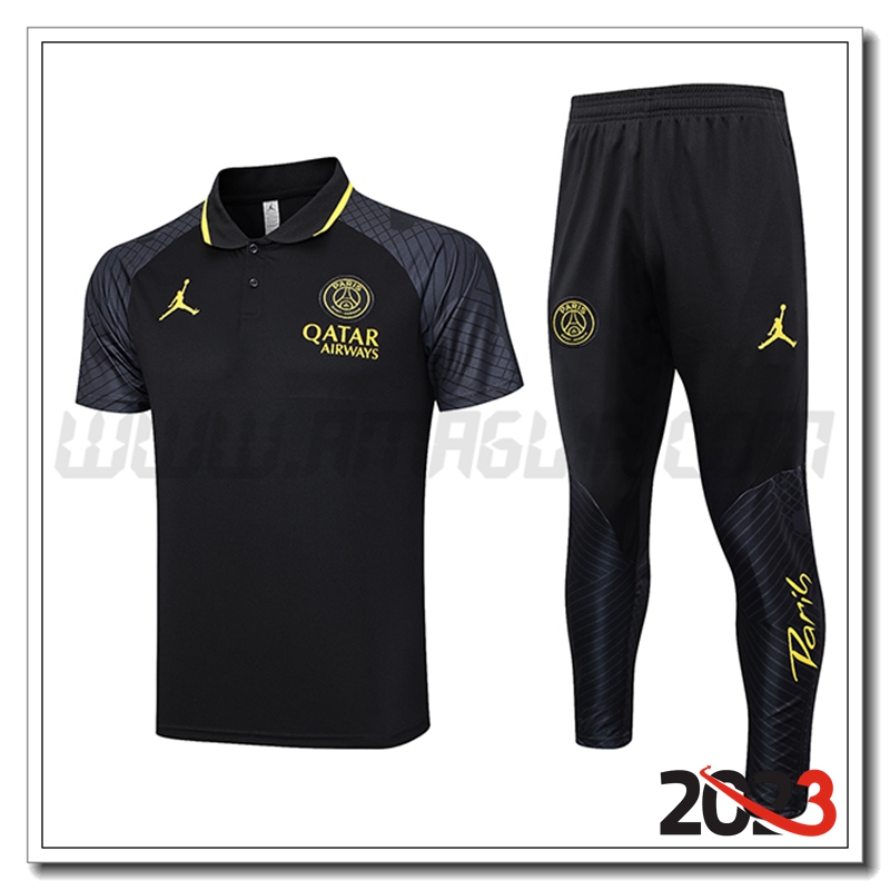 Kit Maglia Polo Jordan PSG + Pantaloni Nero 2023 2024