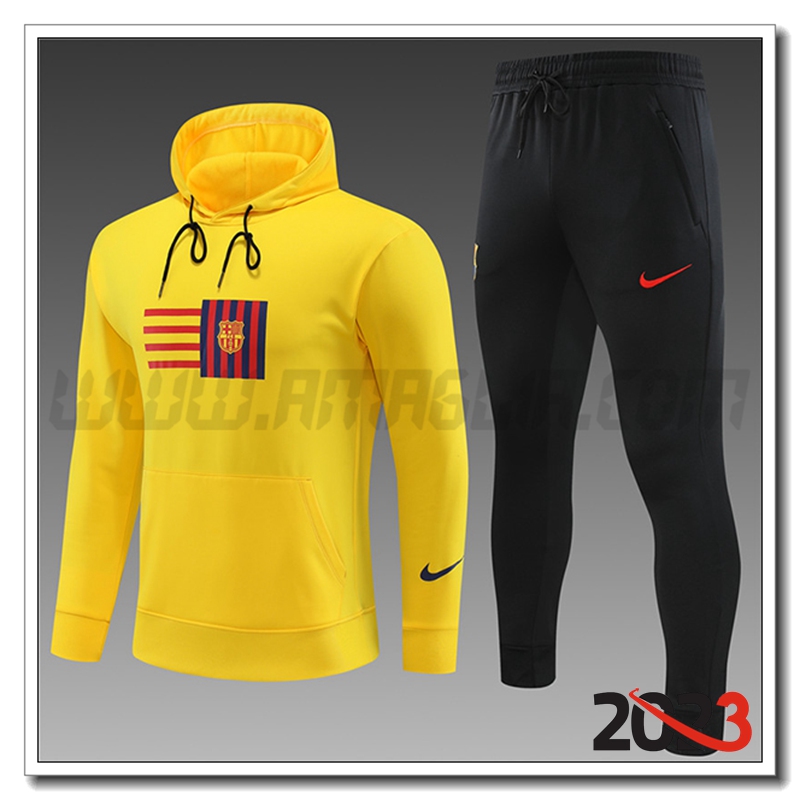Tuta Giacca Con Cappuccio FC Barcellona Bambino Giallo 2023 2024