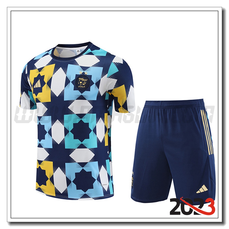 Kit Maglia Allenamento Algeria + Pantaloncini Bianco/Blu/Giallo 2023 2024