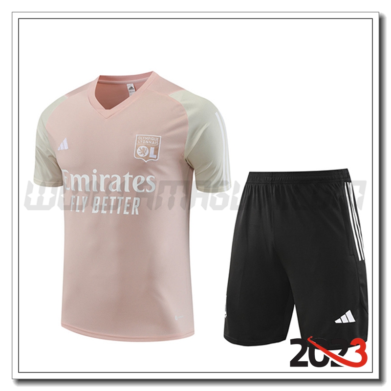 Kit Maglia Allenamento Lyon OL + Pantaloncini Rosa 2023 2024
