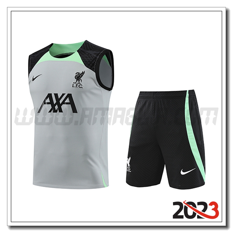 Kit Canotta Allenamento FC Liverpool + Pantaloncini Grigio 2023 2024 -02