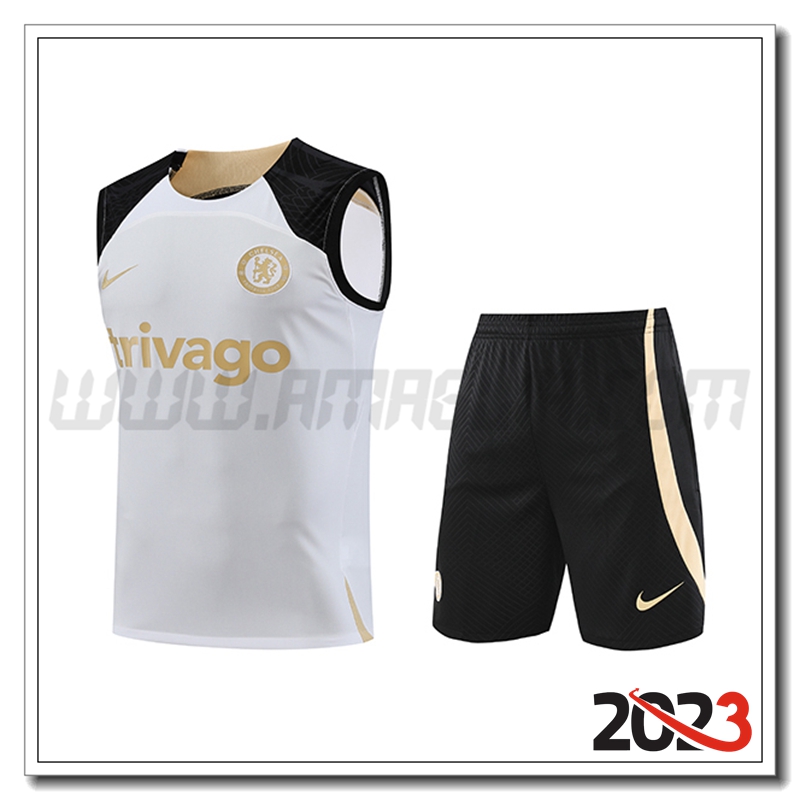 Kit Canotta Allenamento FC Chelsea + Pantaloncini Bianco 2023 2024 -02