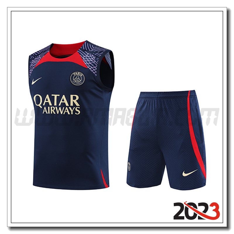 Kit Canotta Allenamento PSG + Pantaloncini Blu Marina 2023 2024 -02