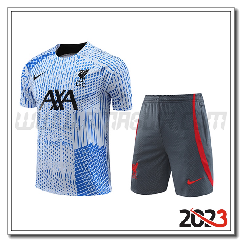 Kit Maglia Allenamento FC Liverpool + Pantaloncini Azzurro 2023 2024