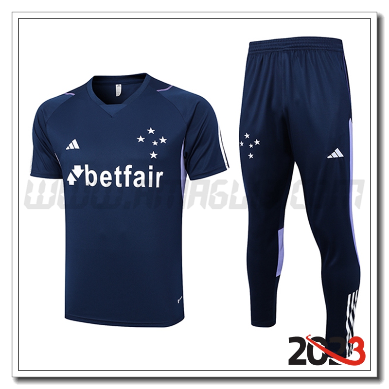 Kit Maglia Allenamento Cruzeiro + Pantaloni Blu Marina 2023 2024