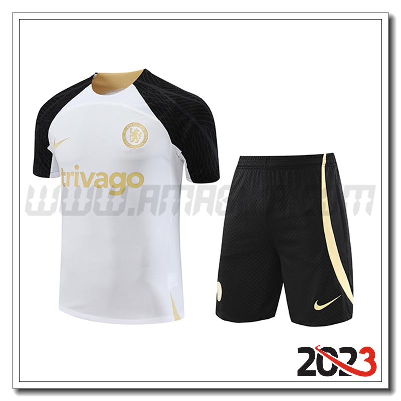 Kit Maglia Allenamento FC Chelsea + PantalonciniBianco 2023 2024 -02