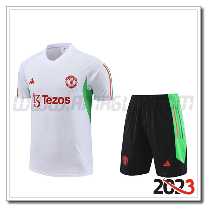Kit Maglia Allenamento Manchester United + Pantaloncini Bianco 2023 2024 -02