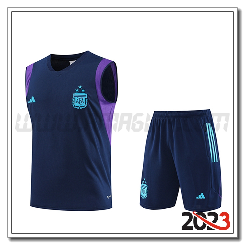 Kit Canotta Allenamento Argentina + Pantaloncini Blu Marina 2023 2024 -02
