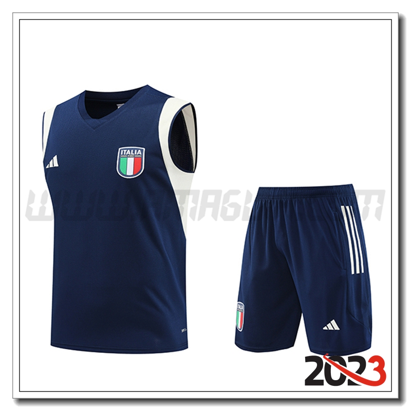 Kit Canotta Allenamento Italia + Pantaloncini Blu Marina 2023 2024