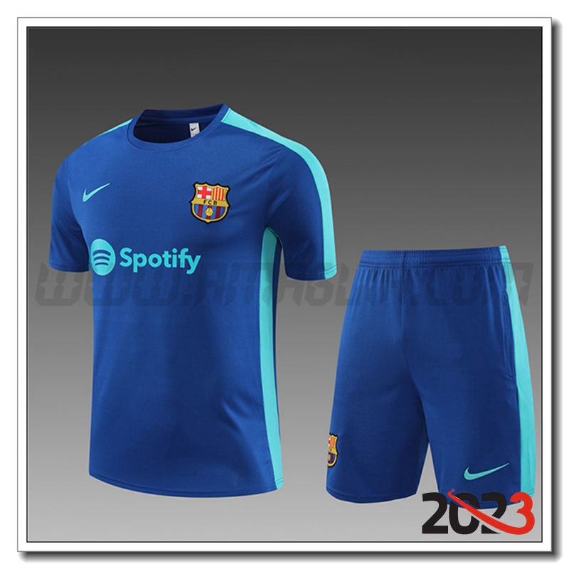 Kit Maglia Allenamento Barcellona Bambino + Pantaloncini Blu 2023 2024