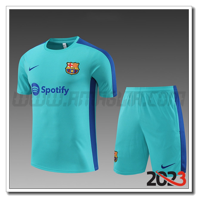 Kit Maglia Allenamento Barcellona Bambino + Pantaloncini Azzurro 2023 2024