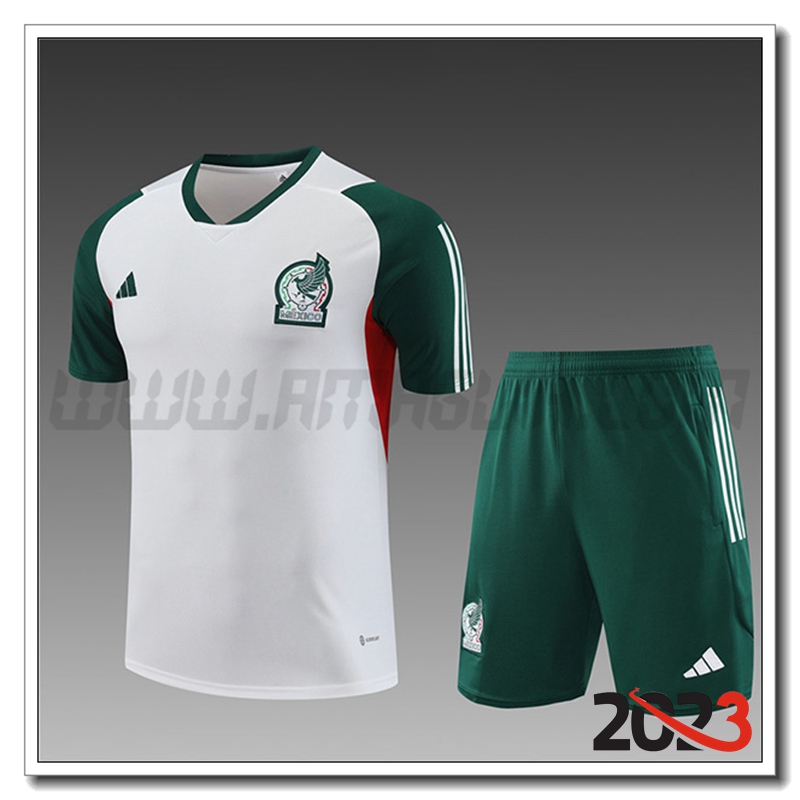 Kit Maglia Allenamento Messico Bambino + Pantaloncini Bianco 2023 2024