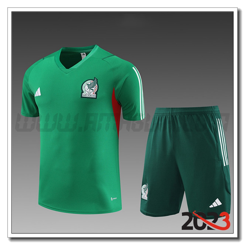 Kit Maglia Allenamento Messico Bambino + Pantaloncini Verde 2023 2024