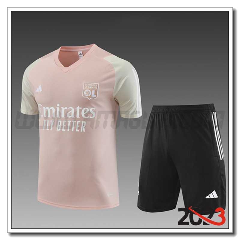 Kit Maglia Allenamento Lyon OL Bambino + Pantaloncini Rosa 2023 2024