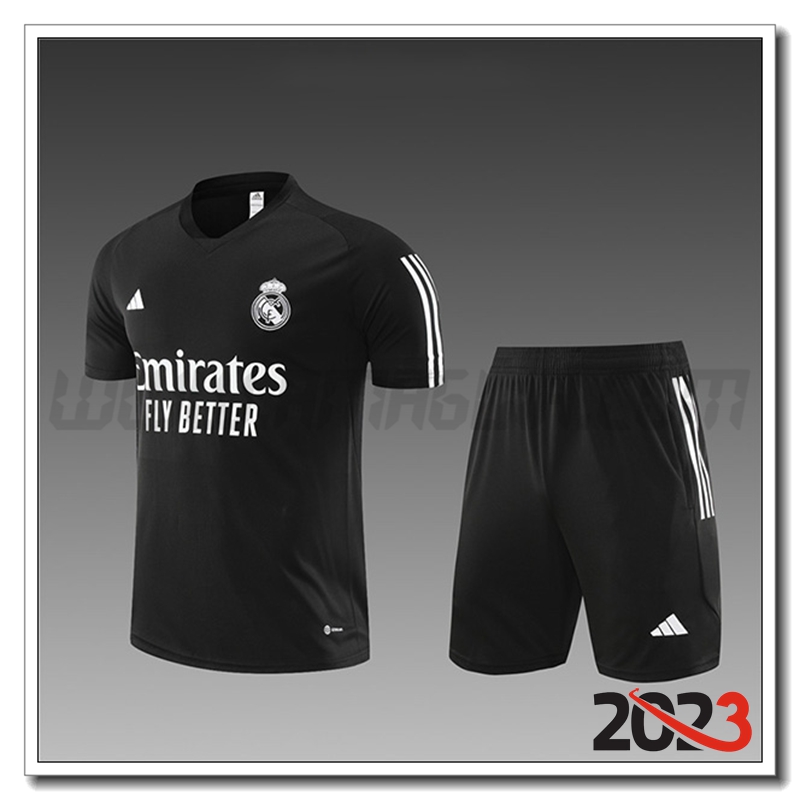 Kit Maglia Allenamento Real Madrid Bambino + Pantaloncini Nero 2023 2024