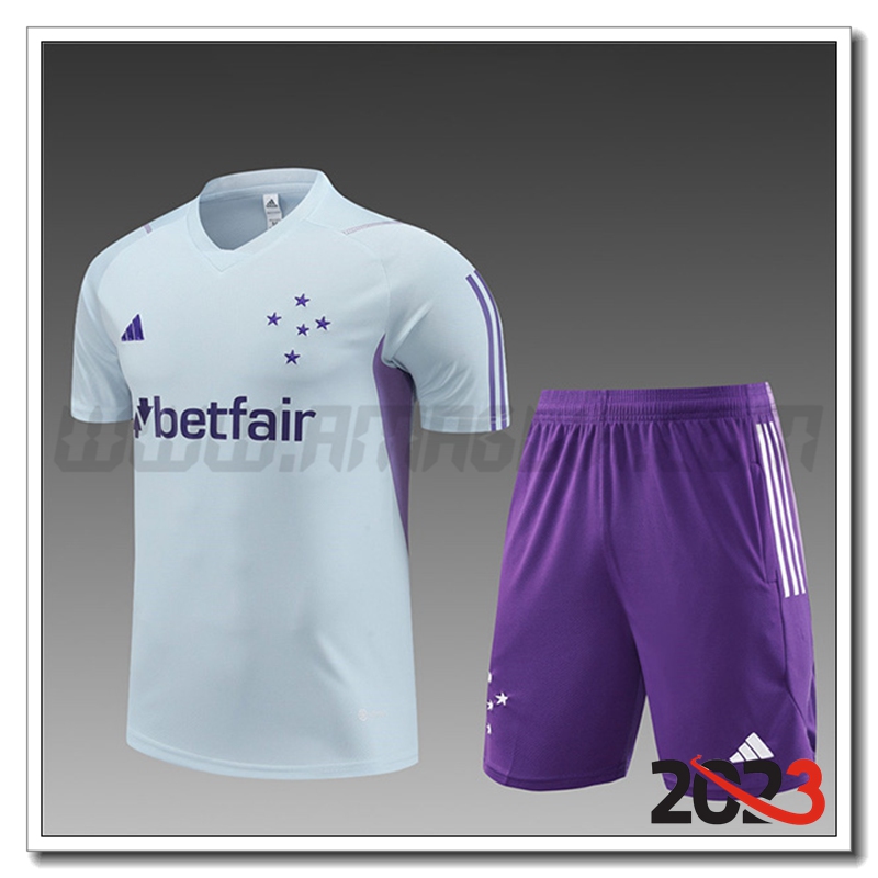 Kit Maglia Allenamento Cruzeiro Bambino + Pantaloncini Grigio Chiaro 2023 2024