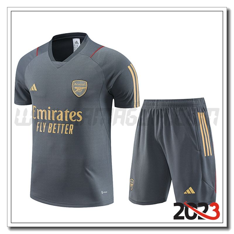Kit Maglia Allenamento Arsenal + Pantaloncini Grigio 2023 2024