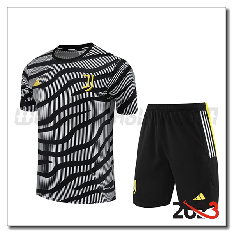 Kit Maglia Allenamento Juventus + Pantaloncini Nero/Bianco 2023 2024