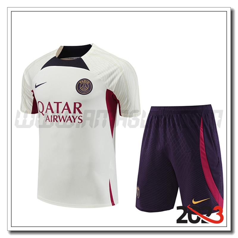 Kit Maglia Allenamento PSG + Pantaloncini Bianco 2023 2024 -02