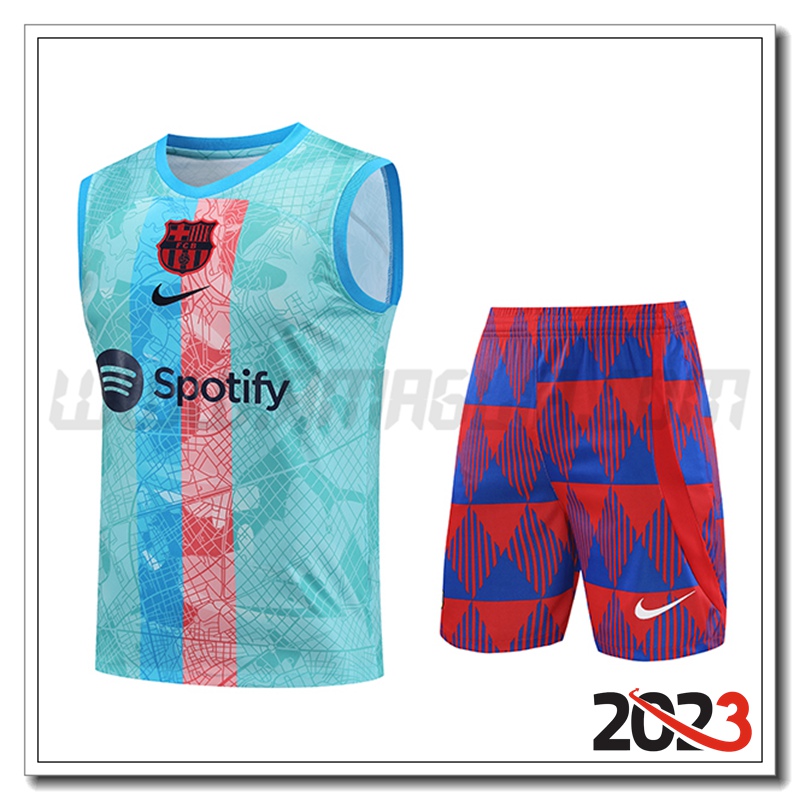 Kit Canotta Allenamento FC Barcellona + Pantaloncini Azzurro 2023 2024