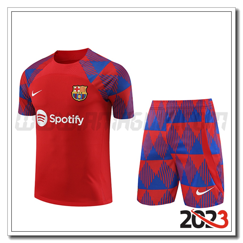 Kit Maglia Allenamento FC Barcellona + Pantaloncini Rosso 2023 2024 -02