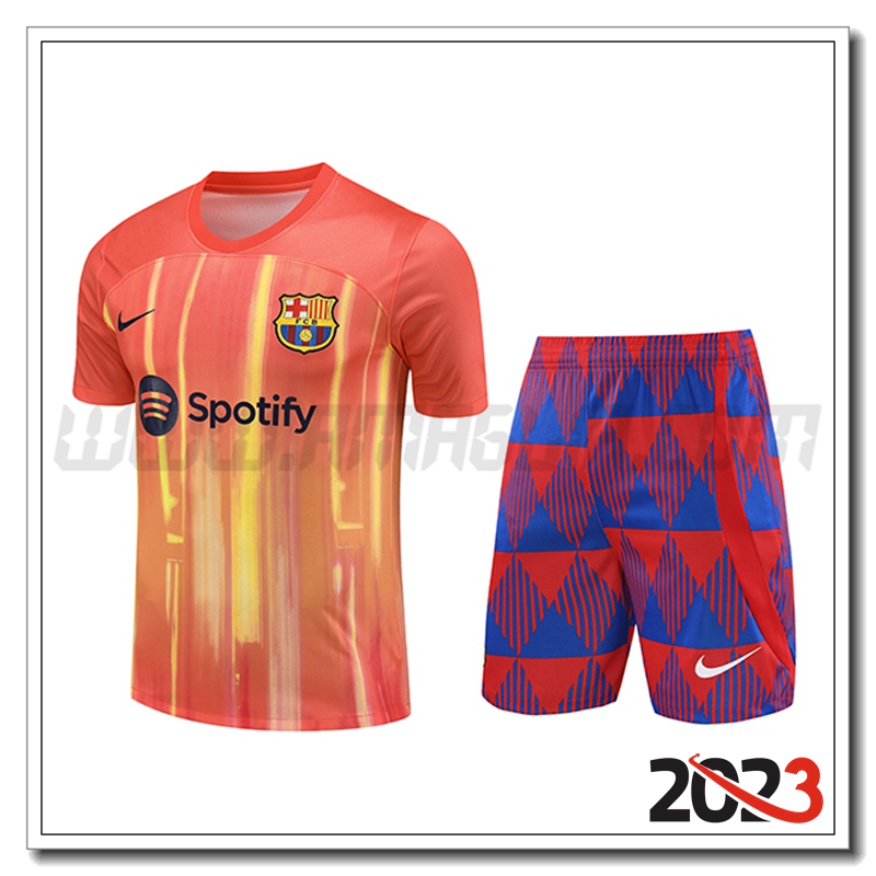 Kit Maglia Allenamento FC Barcellona + Pantaloncini Arancia 2023 2024