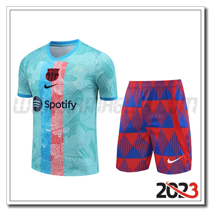 Kit Maglia Allenamento FC Barcellona + Pantaloncini Azzurro 2023 2024 -02