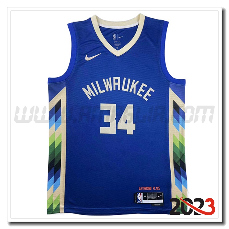 Maglia Milwaukee Bucks (ANTETOKOUNMPO #34) 2023/24 Blu