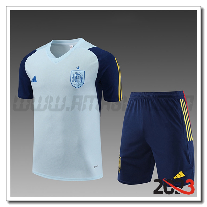 Kit Maglia Allenamento Spagna + Pantaloncini Bambino Azzurro 2023 2024