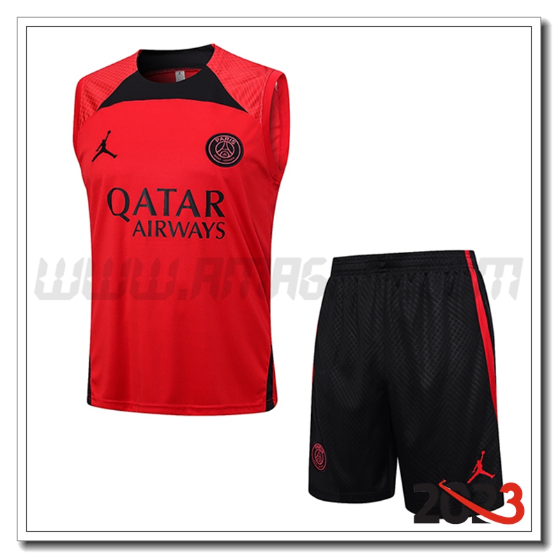 Kit Canotta Allenamento + Pantaloncini Jordan PSG Rosso 2023 2024