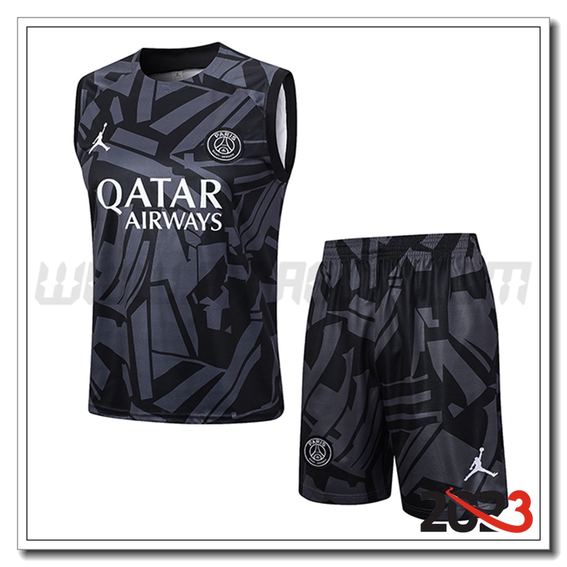 Kit Canotta Allenamento + Pantaloncini Jordan PSG Nero/Grigio 2023 2024