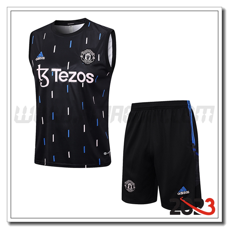 Kit Canotta Allenamento + Pantaloncini Manchester United Nero 2023 2024 -03
