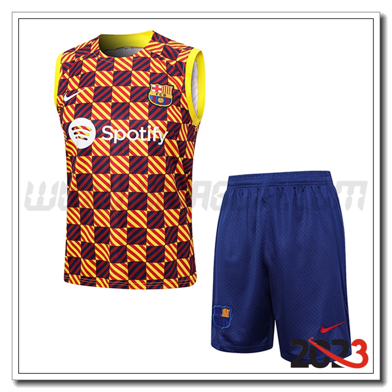 Kit Canotta Allenamento + Pantaloncini FC Barcellona Giallo 2023 2024 -02