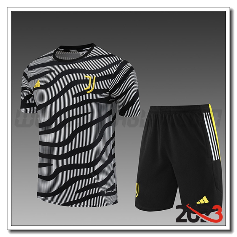 Kit Maglia Allenamento + Pantaloncini Juventus Bambino Grigio/Nero 2023 2024