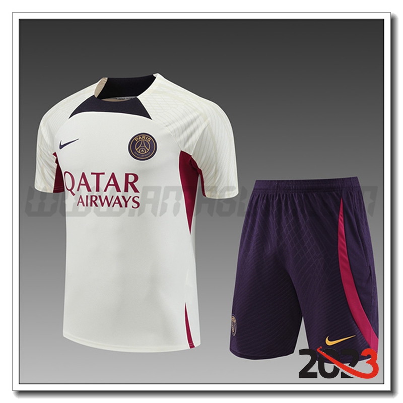 Kit Maglia Allenamento + Pantaloncini PSG Bambino Bianco 2023 2024 -02