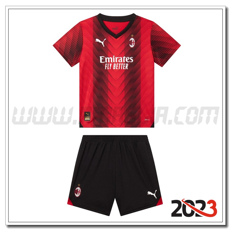Nuovo Kit Maglia AC Milan Bambino Prima 2023 2024