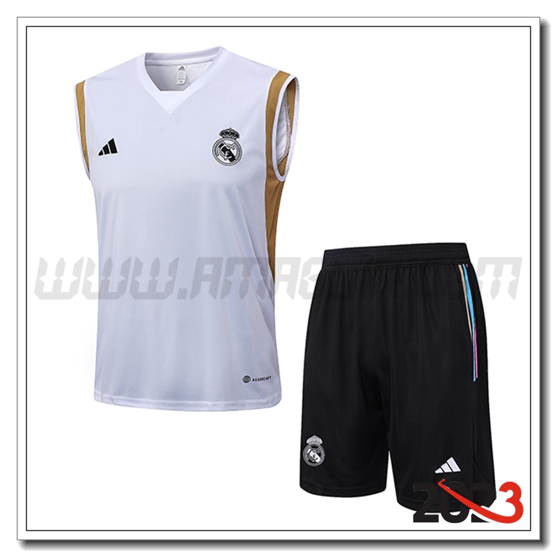 Kit Canotta Allenamento + Pantaloncini Real Madrid Bianco 2023 2024 -03