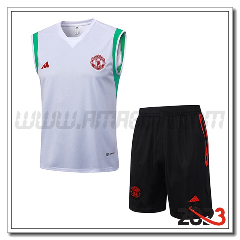 Kit Canotta Allenamento + Pantaloncini Manchester United Bianco 2023 2024 -03