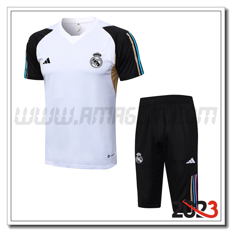 Kit Maglia Allenamento + Pantaloncini Real Madrid Bianco 2023 2024 -05