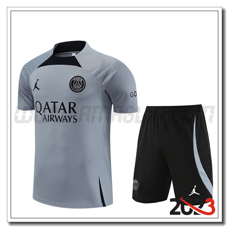Kit Maglia Allenamento + Pantaloncini Jordan PSG Grigio Chiaro 2023 2024