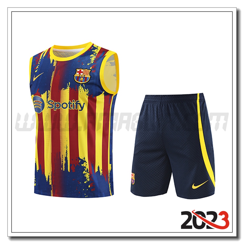 Kit Canotta Allenamento + Pantaloncini FC Barcellona Giallo/Rosso/Blu 2023 2024