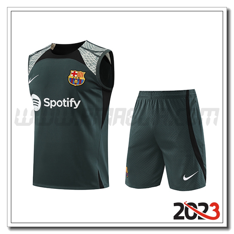Kit Canotta Allenamento + Pantaloncini FC Barcellona Verde 2023 2024 -03