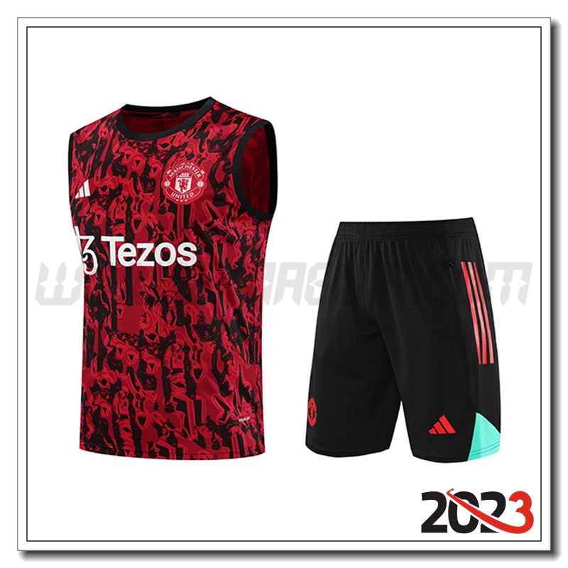 Kit Canotta Allenamento + Pantaloncini Manchester United Rosso 2023 2024