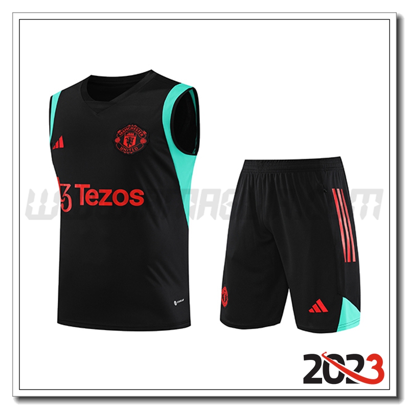Kit Canotta Allenamento + Pantaloncini Manchester United Nero 2023 2024 -04