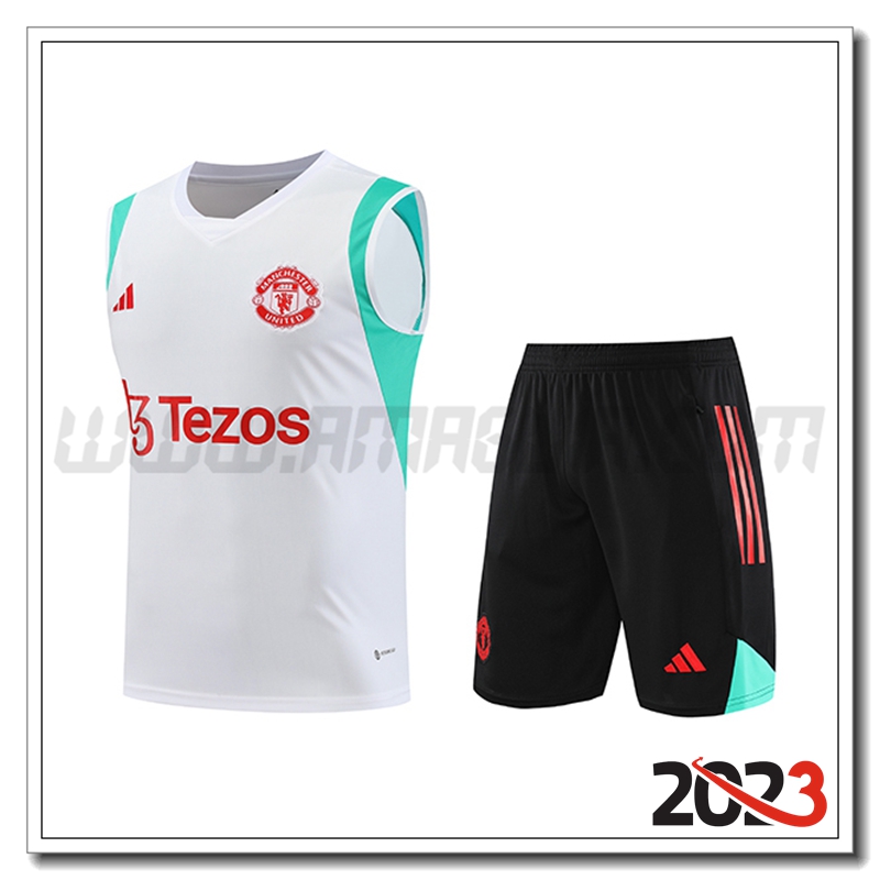 Kit Canotta Allenamento + Pantaloncini Manchester United Bianco 2023 2024 -02